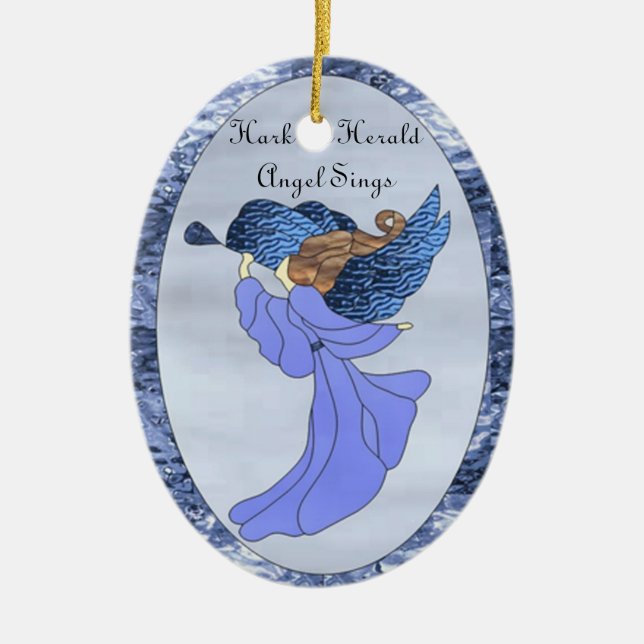 Angel in Blue Stained Glass Ceramic Ornament (Front)