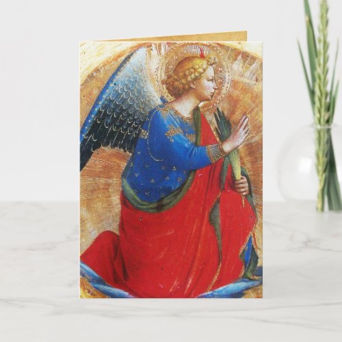 ANGEL IN GOLD RED AND BLUE CARD