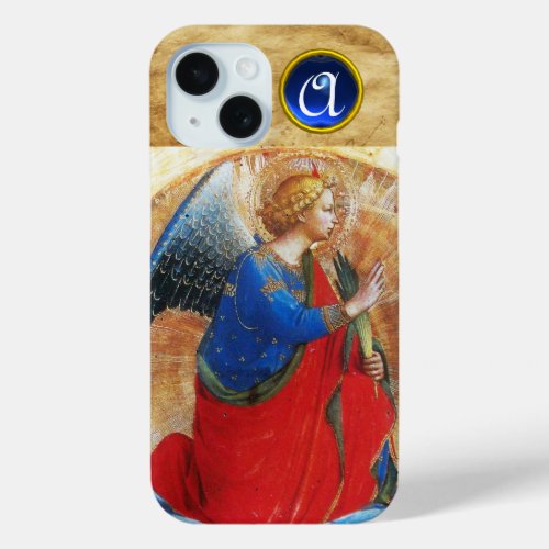 ANGEL IN GOLD RED AND BLUE GEMSTONE MONOGRAM iPhone 15 CASE