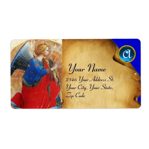 ANGEL IN GOLD RED AND BLUE MONOGRAM LABEL