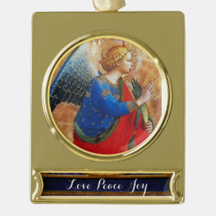 ANGEL IN GOLD RED AND BLUE PLATED BANNER ORNAMENT
