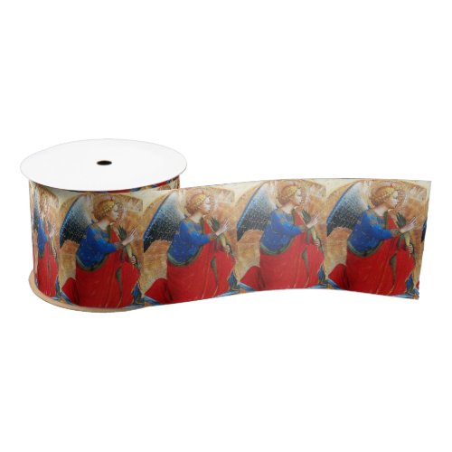 ANGEL IN GOLD RED AND BLUE SATIN RIBBON