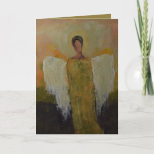 Angel in green & gold blank letterpress thank you card
