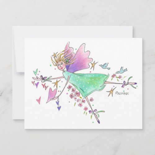Angel in green gown with hearts and doves note card