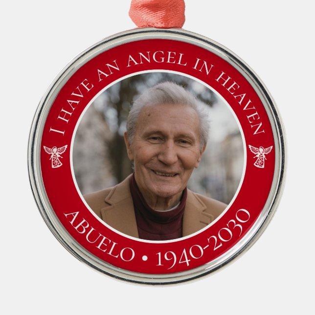 Angel in Heaven Abuelo Memorial Photo Metal Ornament (Front)