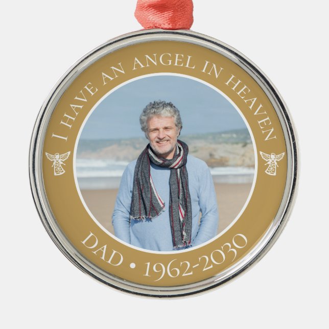 Angel in Heaven Dad Memorial Photo Metal Ornament (Front)