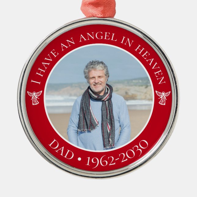 Angel in Heaven Dad Memorial Photo Metal Ornament (Front)