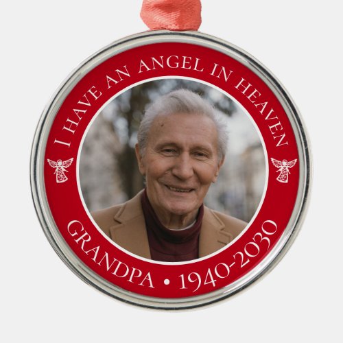 Angel in Heaven Grandpa Memorial Photo Metal Ornament