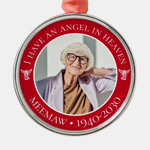 Angel in Heaven Meemaw Memorial Photo Metal Ornament