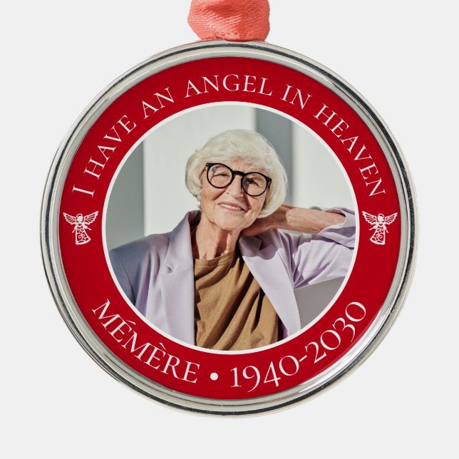 Angel in Heaven Mémère Memorial Photo Metal Ornament (Front)