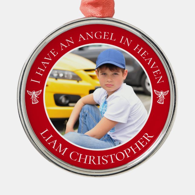Angel in Heaven Memorial Photo Metal Ornament (Front)