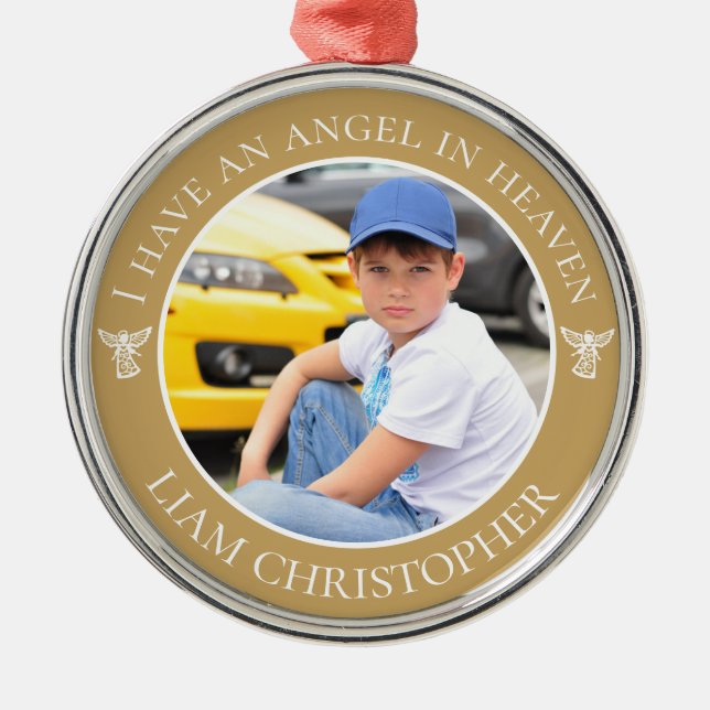 Angel in Heaven Memorial Photo Metal Ornament (Front)