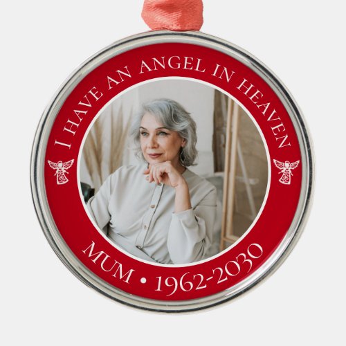 Angel in Heaven Mom Memorial Photo Metal Ornament