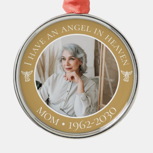 Angel in Heaven Mom Memorial Photo Metal Ornament