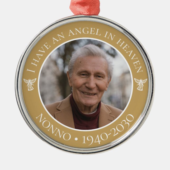Angel in Heaven Nonno Memorial Photo Metal Ornament (Front)