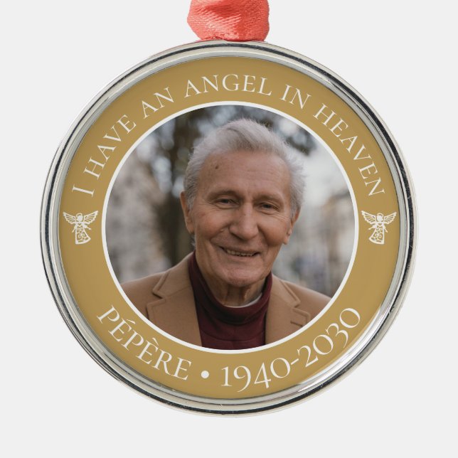 Angel in Heaven Pépère Memorial Photo Metal Ornament (Front)