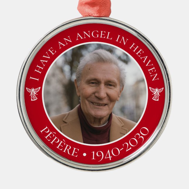 Angel in Heaven Pépère Memorial Photo Metal Ornament (Front)