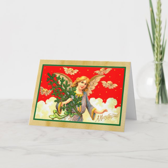 Angel in Lavender Carrying Xmas Tree  Card (Front)
