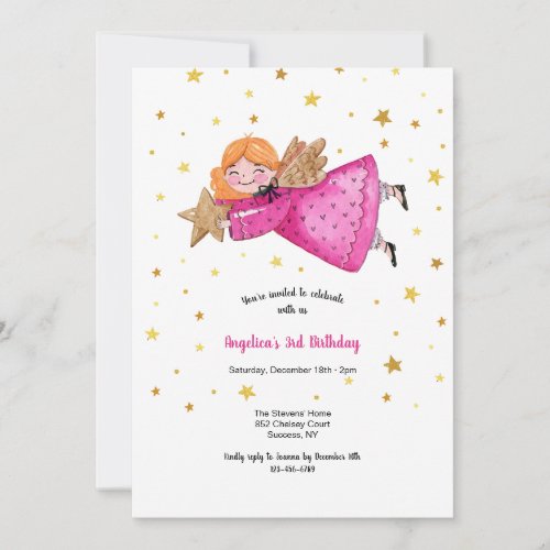 Angel in Pink Birthday Party Invitation