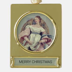 Angel in Pink & White: Gold Plated Banner Ornament