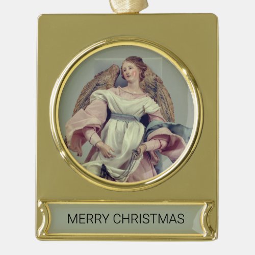 Angel in Pink & White: Gold Plated Banner Ornament