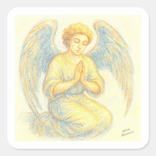 Angel in prayer square sticker