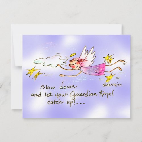 Angel In Purple  Gold Stars Says Slow Down Sketch Note Card