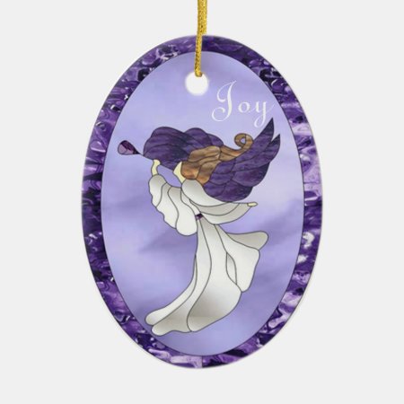 Angel In Purple Stained Glass Ceramic Ornament