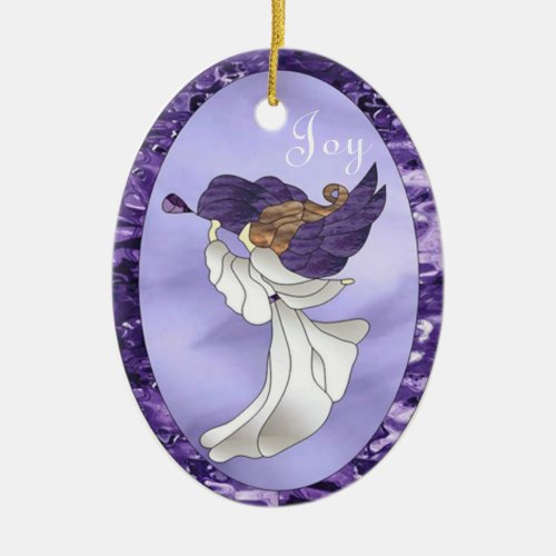 Angel in Purple Stained Glass Ceramic Ornament
