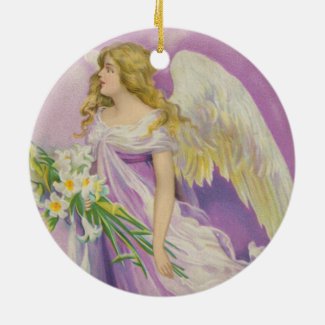 Angel in Purple with Lilies Ceramic Art Ornament