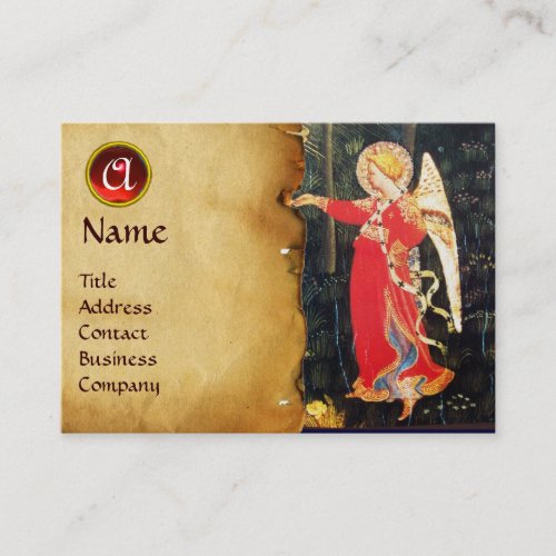ANGEL IN RED AND BLACK MONOGRAM GOLD METALLIC BUSINESS CARD