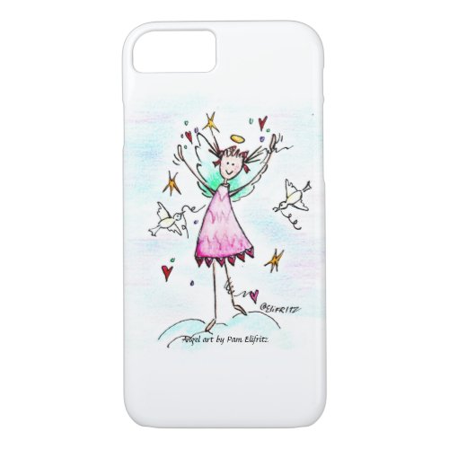 Angel in Red Gown has Hearts and Peace Dove sketch iPhone 87 Case