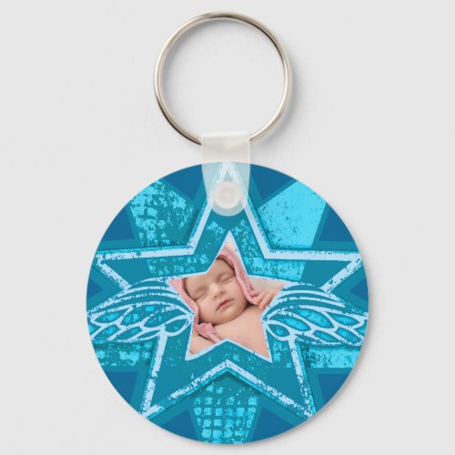 Angel in star monotone cyan keychain