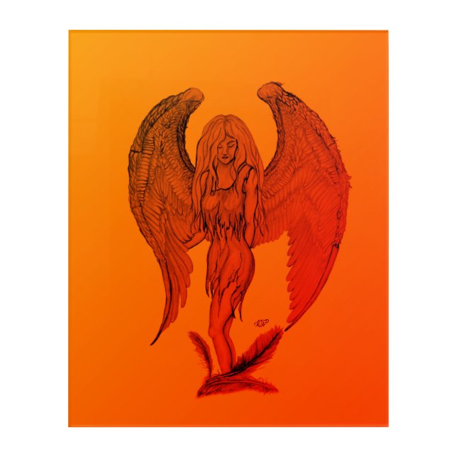 Angel in Tattoo Style Acrylic Print (Front)
