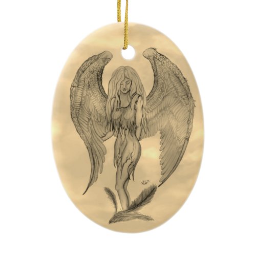 Angel in Tattoo Style Ceramic Ornament