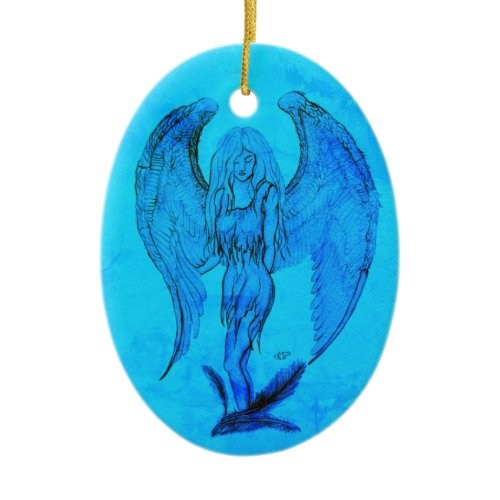 Angel in Tattoo Style Ceramic Ornament