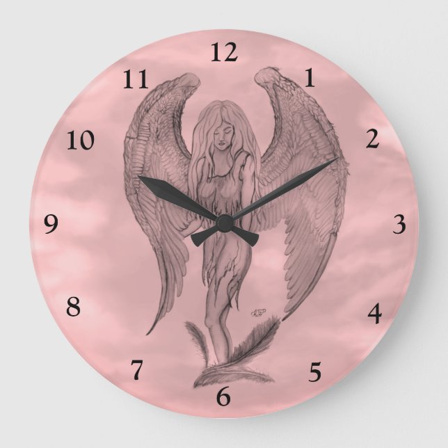 Angel in Tattoo Style Large Clock (Front)