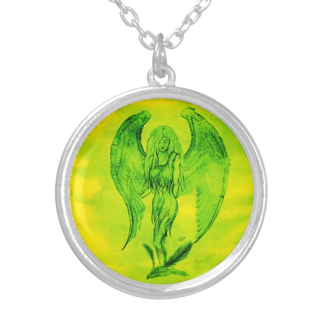 Angel in Tattoo Style Silver Plated Necklace (Front)
