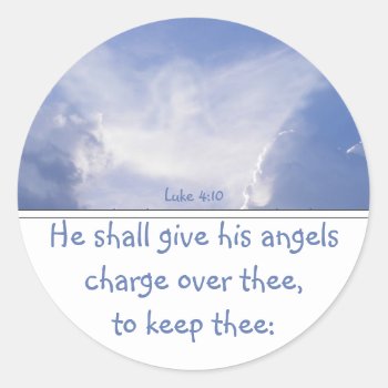 Angel In The Clouds  Encouragement  Scripture Silv Classic Round Sticker by christianitee at Zazzle