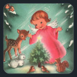 Angel In The Forest With Animals Square Sticker<br><div class="desc">Angel In The Forest With Animals</div>