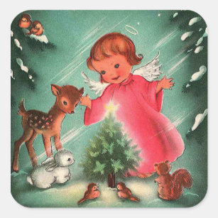 Angel In The Forest With Animals Square Sticker