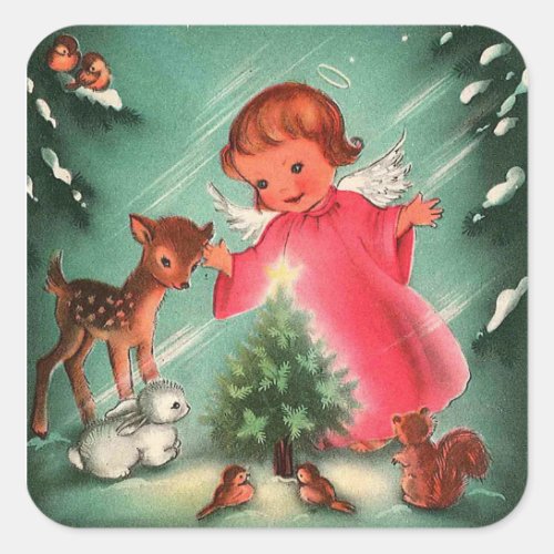 Angel In The Forest With Animals Square Sticker