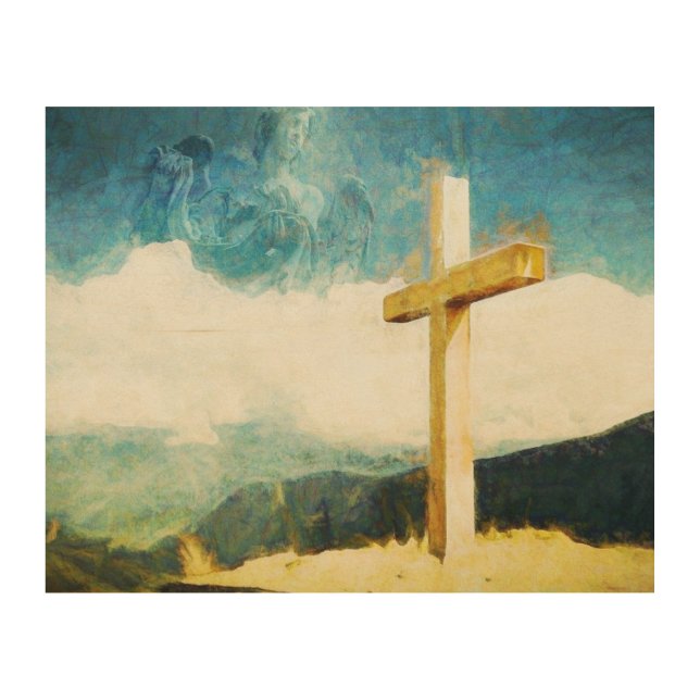  Angel in the Sky Cross Wood Wall Art (Front)
