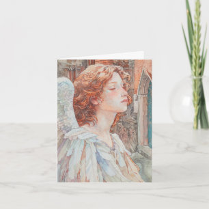 Angel in watercolors of beige, blue, and orange. card