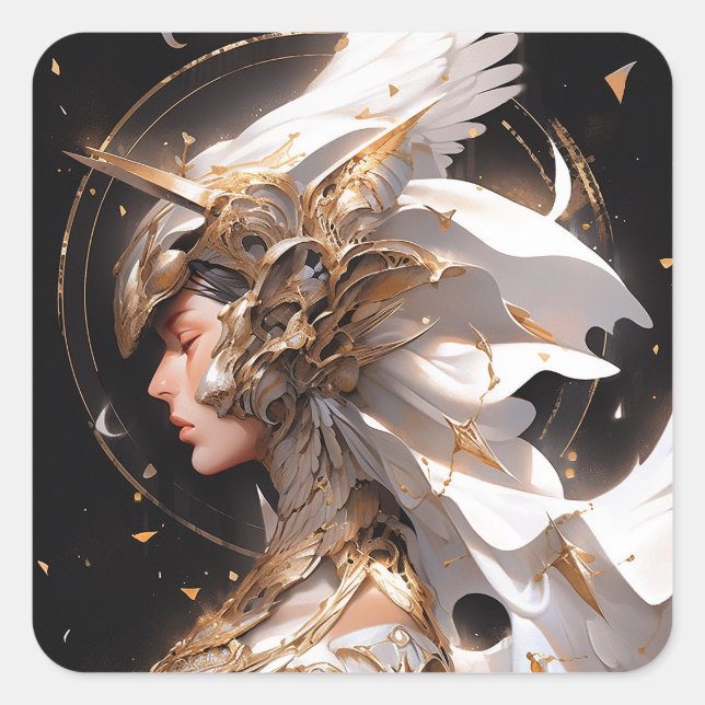 Angel In White Armor Fantasy Art Square Sticker (Front)
