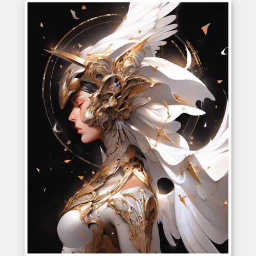 Angel In White Armor Fantasy Art Sticker