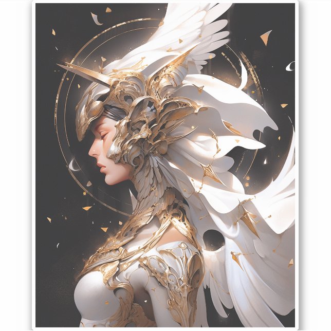 Angel In White Armor Fantasy Art Sticker (Front)