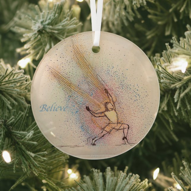 Angel Inspiration - Round Glass Inspirational  Glass Ornament (Insitu)