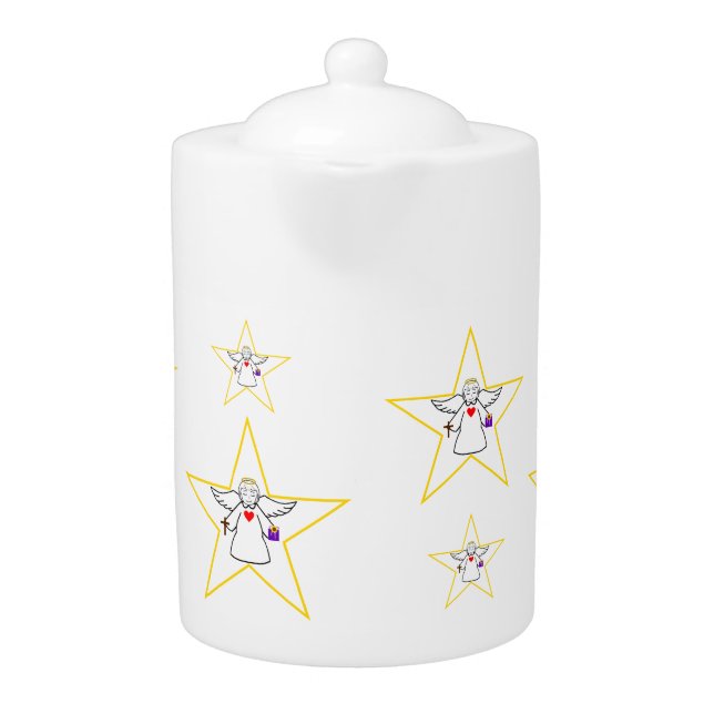 Angel inspirational, spiritual white tea pot (Front)