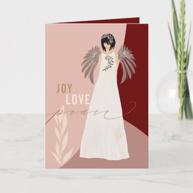 Angel Joy Love Peace Abstract Shapes Christmas Holiday Card (Front)